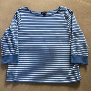 Chaps Shirt Women's Size XL Petite Blue White Stripes 3/4 Sleeves Gold Buttons